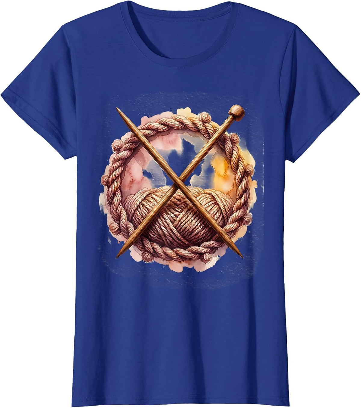 Women's Knitting Needles Crossed Swords Grandma Design T-Shirt - Royal Blue