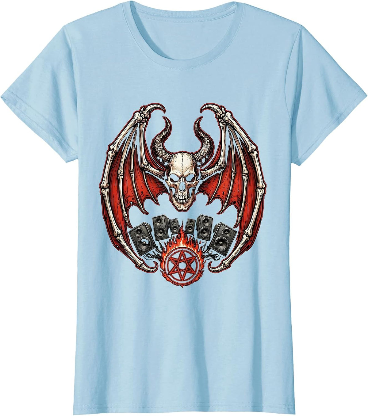 Demon Wings Over Stage Metal Band Graphic T-Shirt - Baby Blue