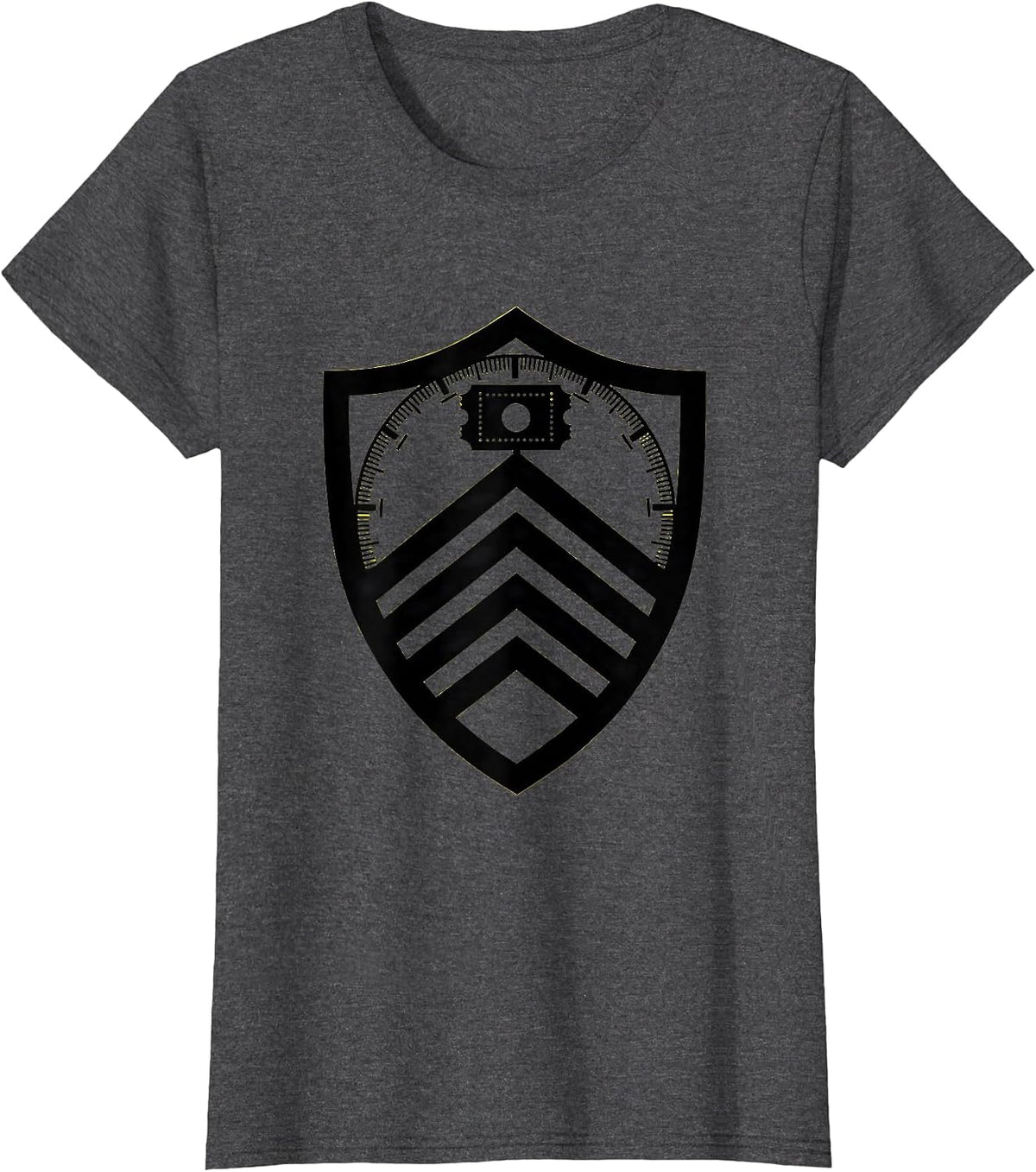 Women's Shield Seal Stencil Graphic Nerds IT Humor T-Shirt - Dark Heather Grey