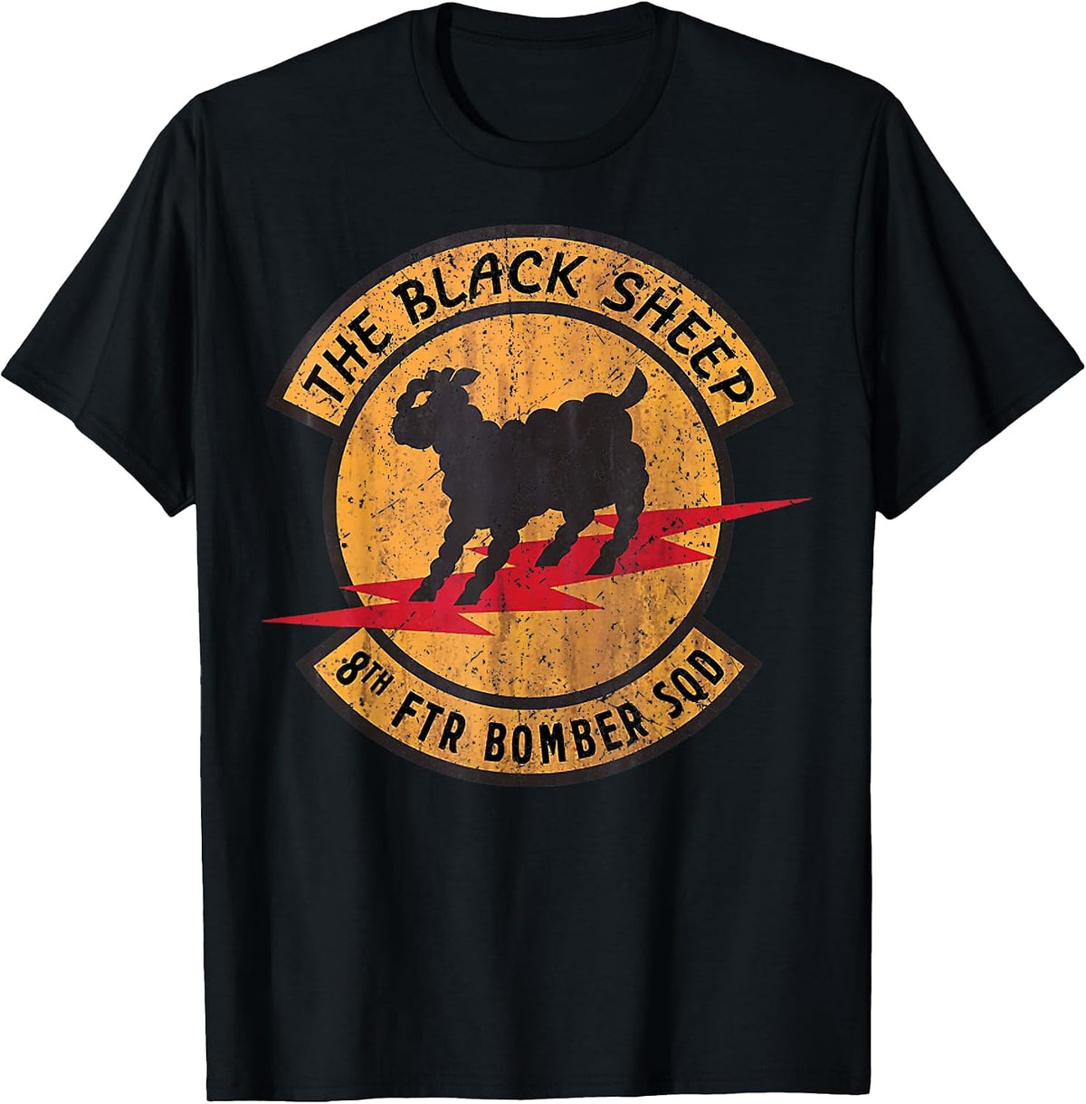 Vintage Black Sheep 8th FTR Bomber Squadron T-Shirt - Black