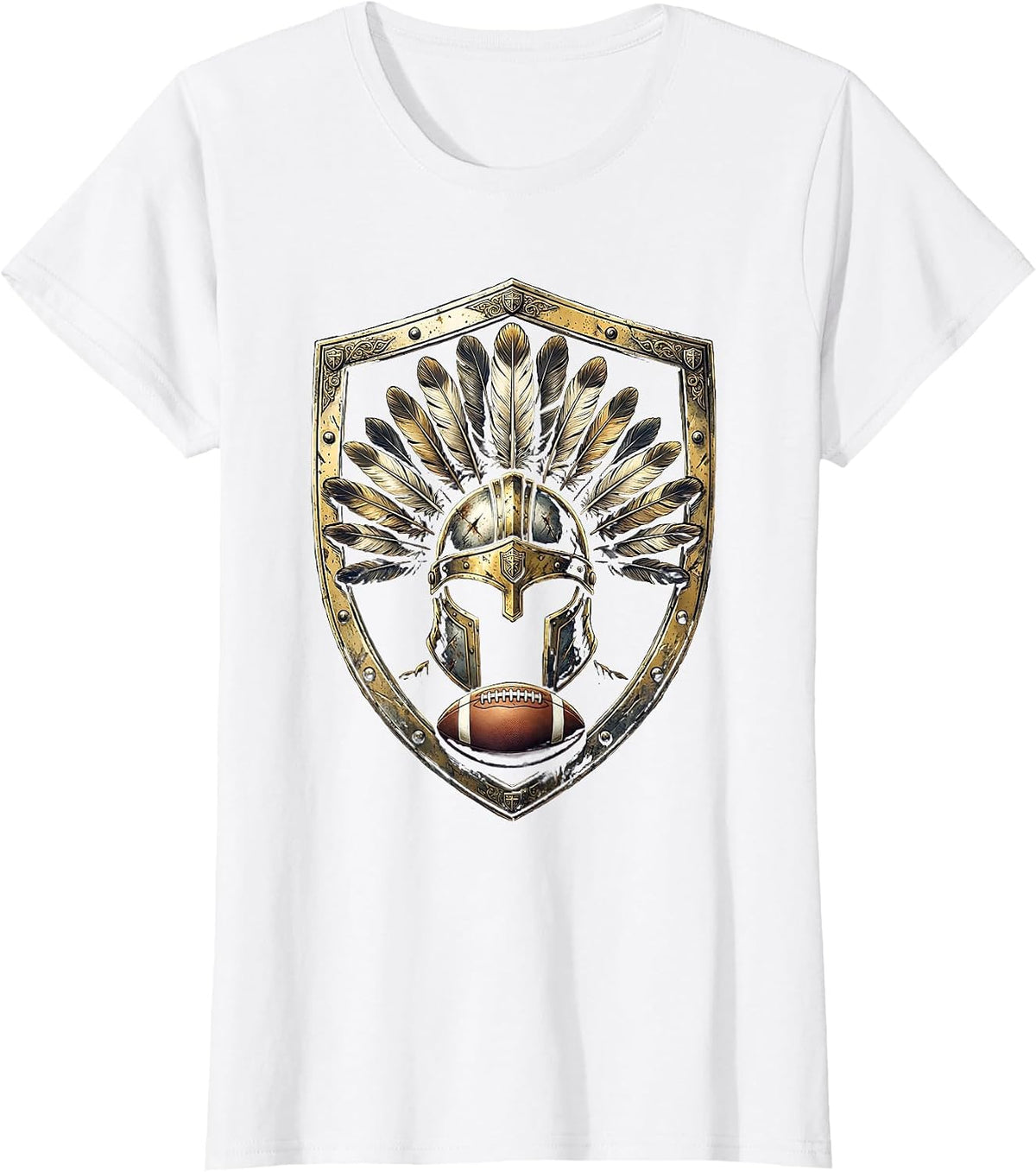 Warrior Helmet Rugby Ball Graphic Design T-Shirt - White