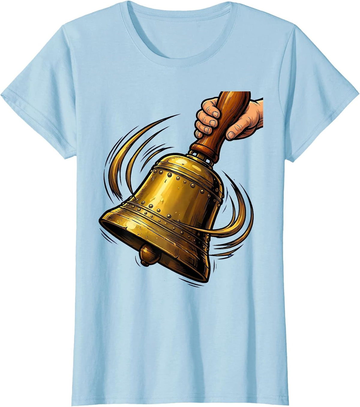 Hand Ringing Brass School Bell Graphic Tee T-Shirt - Baby Blue