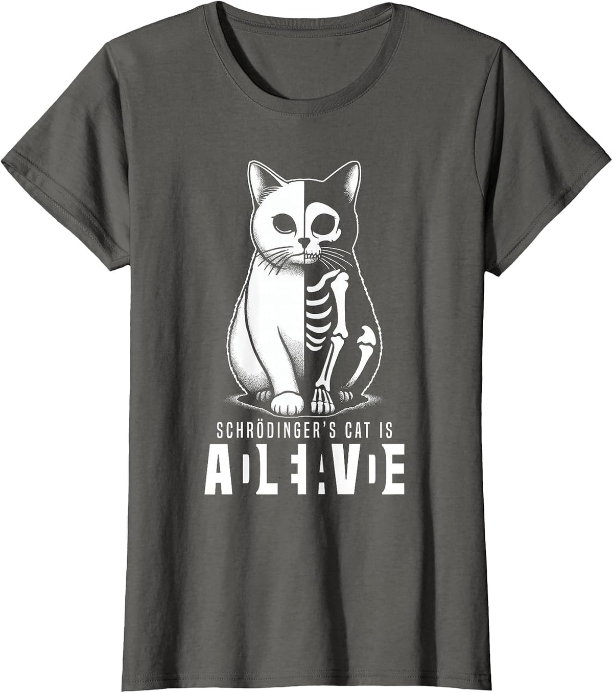 Schrödinger's Cat Dead and Alive Quantum Mechanics Physics T-Shirt - Asphalt Grey
