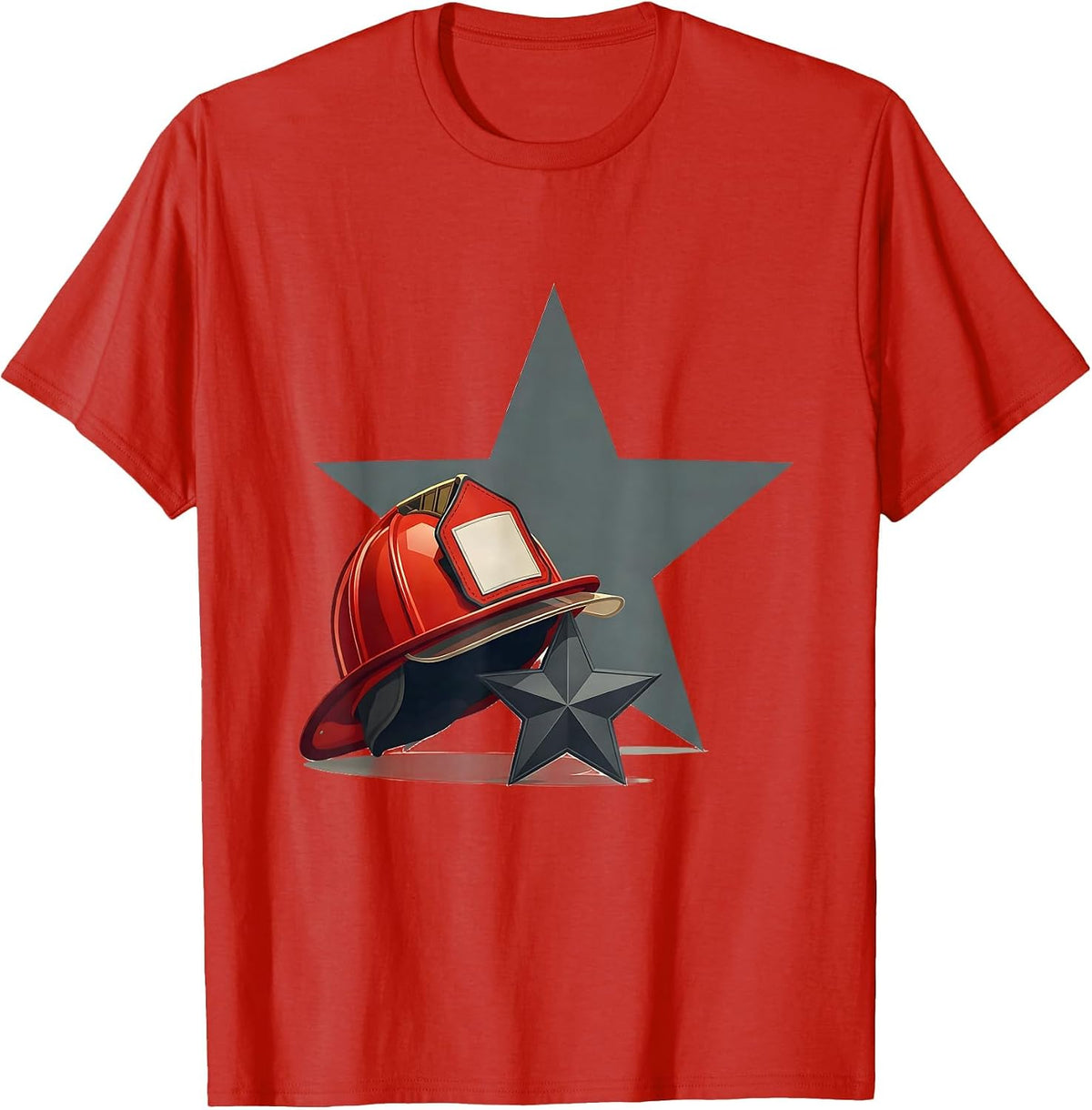 Men's Firefighter Helmet Star Holiday Editorial Conceptual T-Shirt - Red