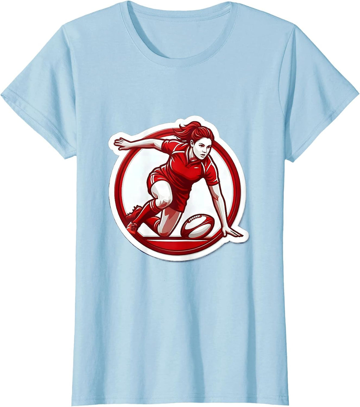 Rugby Tackle Silhouette Graphic Tee T-Shirt - Baby Blue