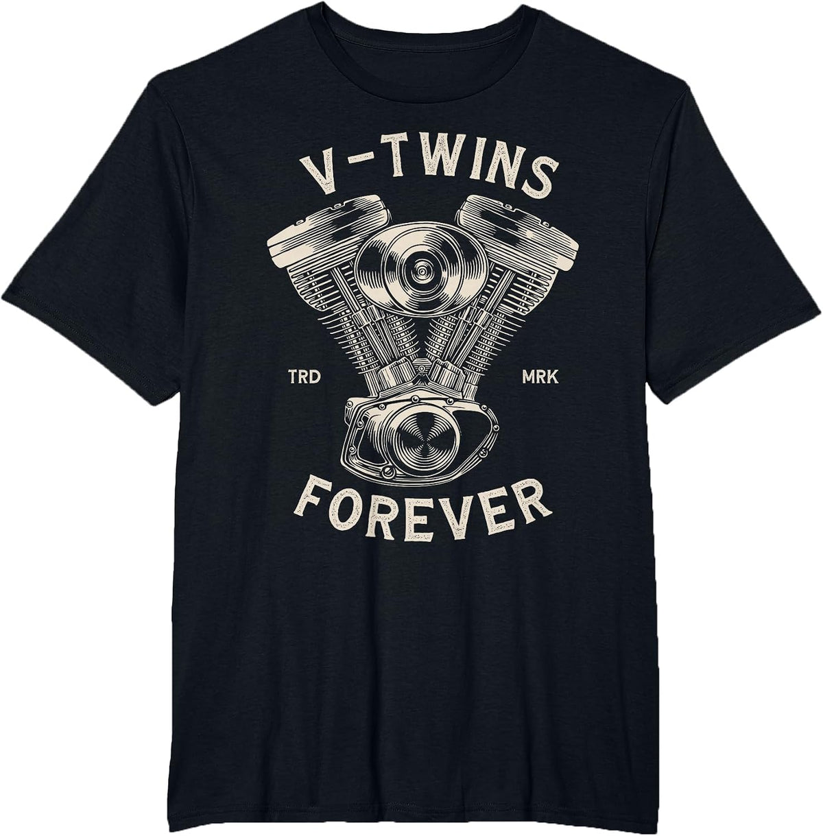 V-Twins Forever Vintage Motorcycle Engine Biker T-Shirt - Black