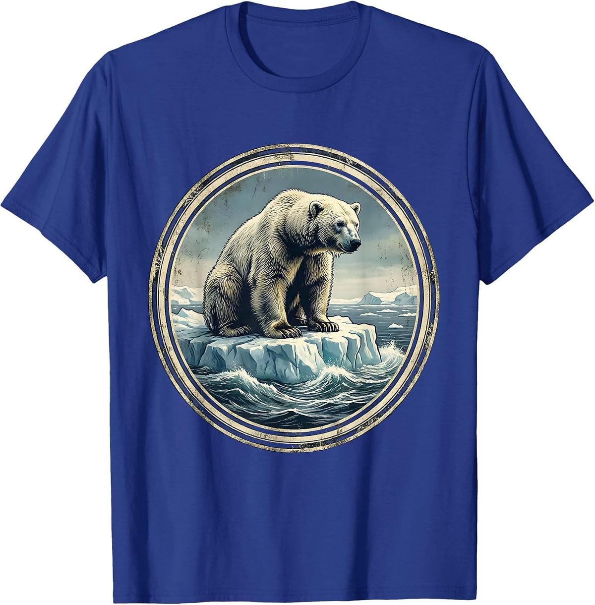 Polar Bear Drifting on Ice Floe Illustration T-Shirt - Royal Blue