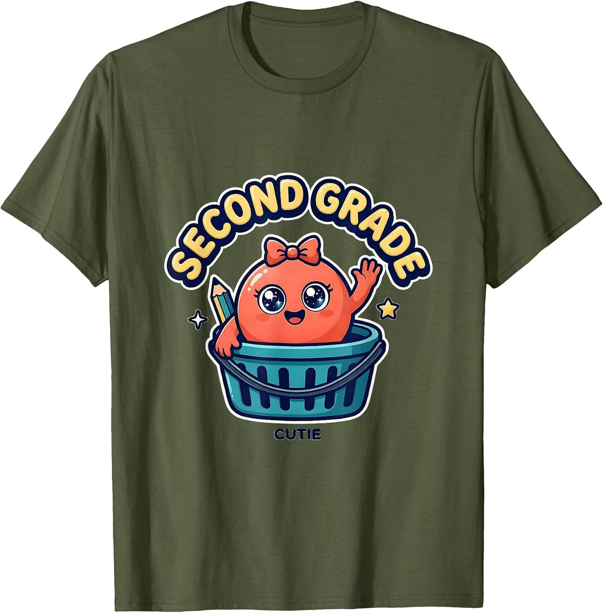 Men's Second Grade Cutie Cute Dumpling Back to School Girl Teacher T-Shirt - Olive Green
