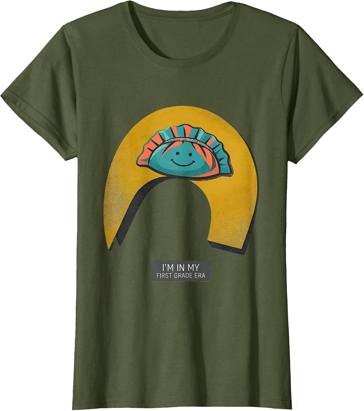Women's I'm In My First Grade Era Cute Kawaii Dumpling Back T-Shirt - Olive Green