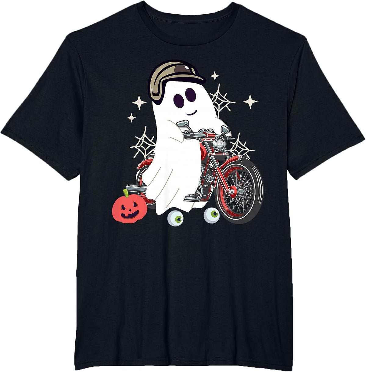 Classic Motorcycle Biker Halloween Ghost T-Shirt - Black