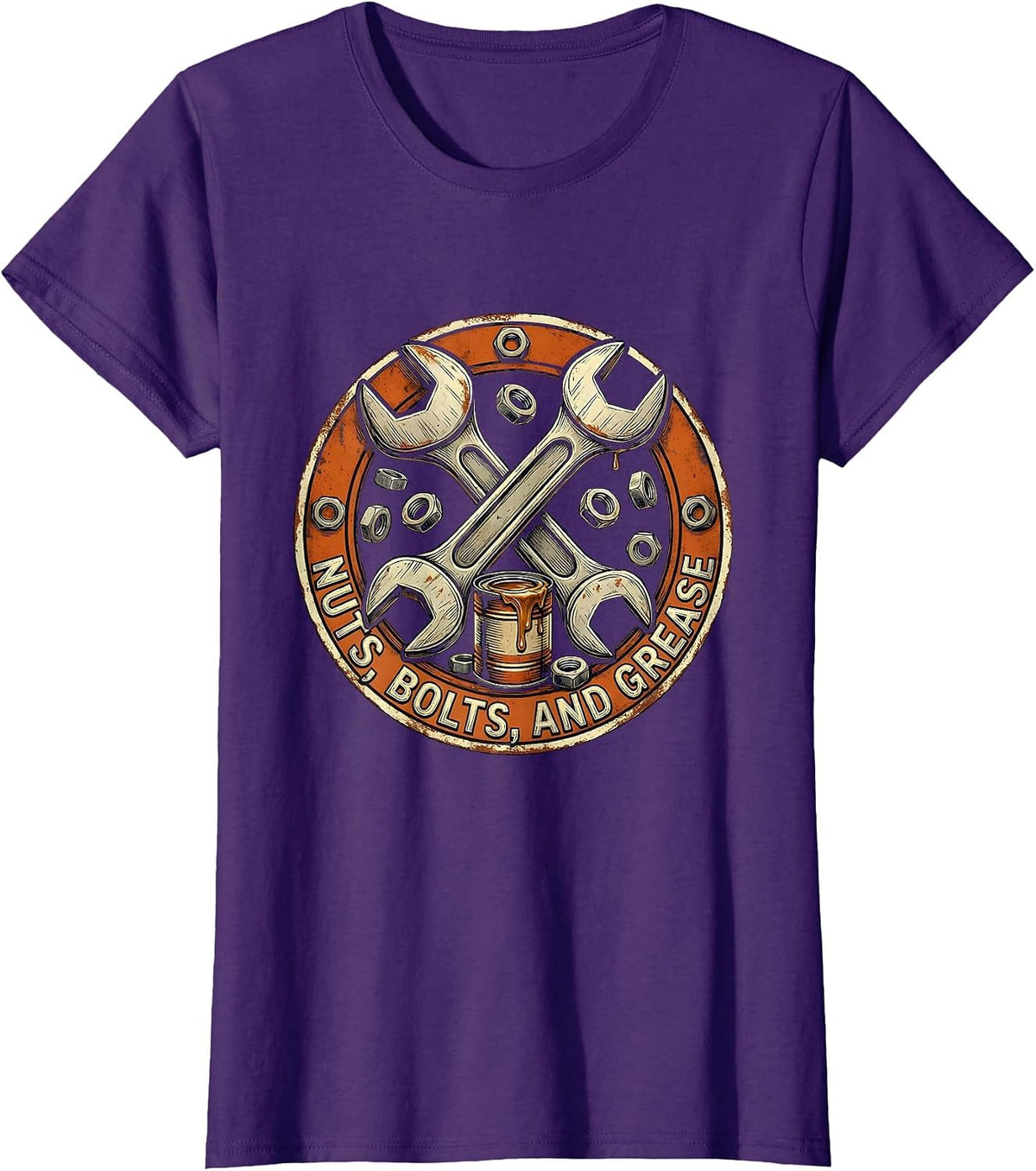 Women's Nuts Bolts and Grease Mechanic Design T-Shirt - Purple