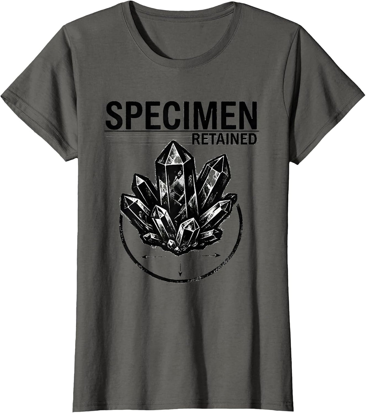 Women's Specimen, Retained Rubber Stamp Geology Rock Collector Humor T-Shirt - Asphalt Grey