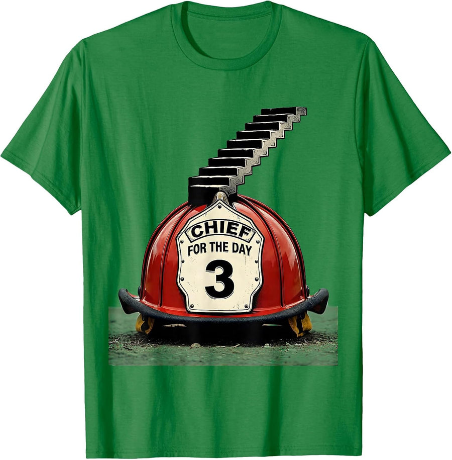 Men's Chief For The Day Age 3 Firefighter Toddler Boy Birthday T-Shirt - Kelly Green