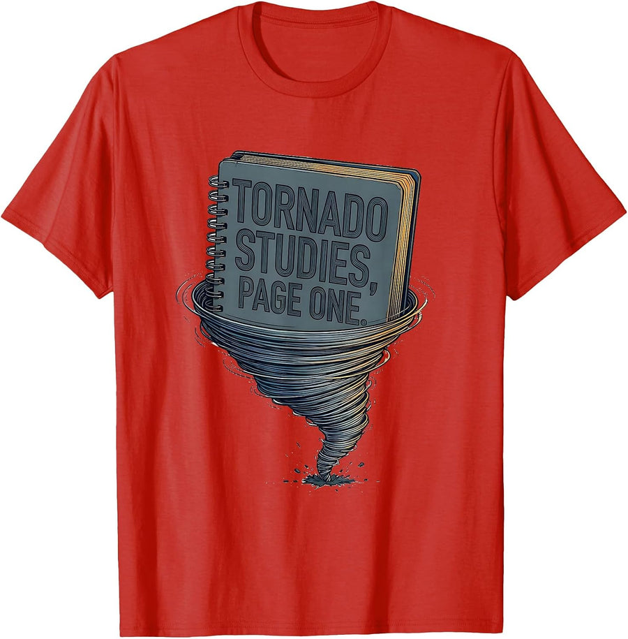 Men's Tornado Studies Page One Funny Storm Chaser Meteorology T-Shirt - Red