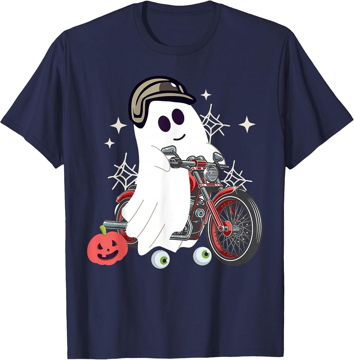 Classic Motorcycle Biker Halloween Ghost T-Shirt - Navy Blue