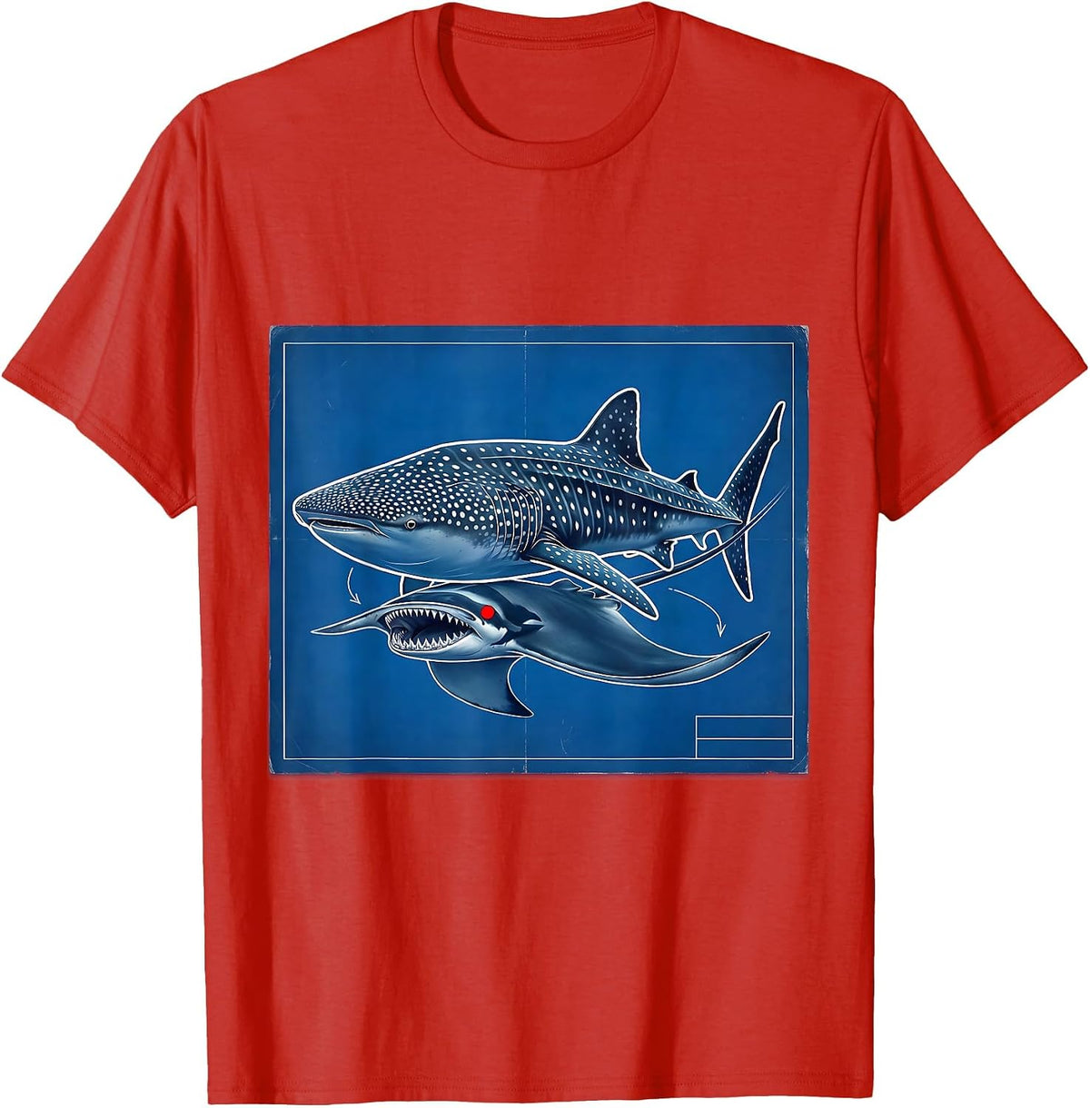 Men's Shark Species Technical Blueprint Ocean Animal Lover Humor T-Shirt - Red