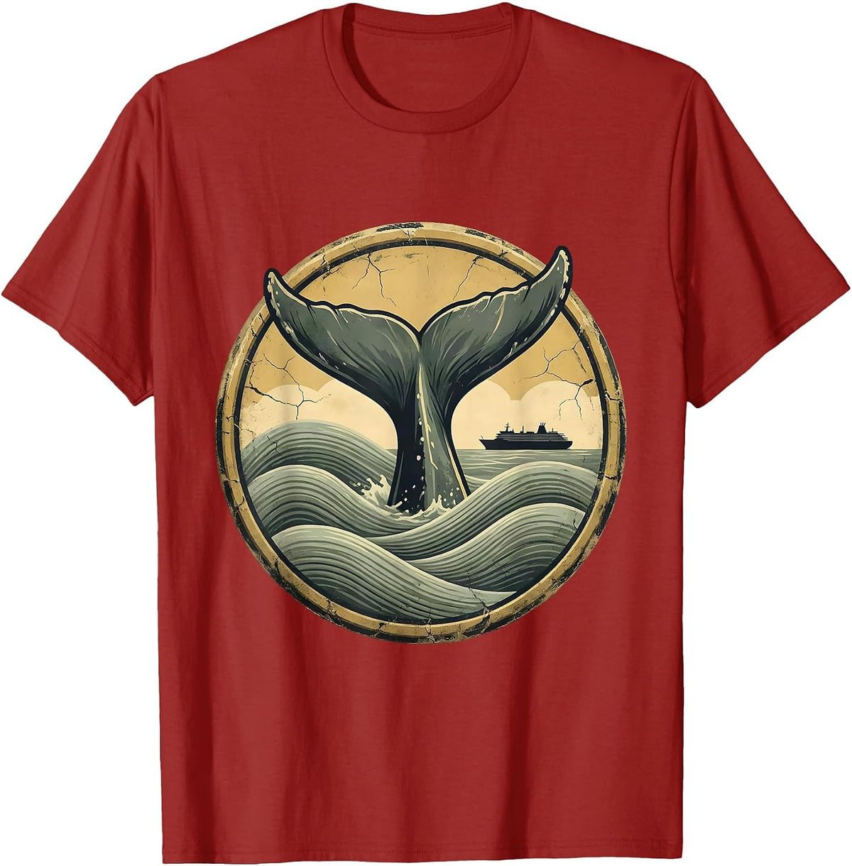 Whale Tail Breaching Ocean Liner Cruise Design T-Shirt - Cranberry Red