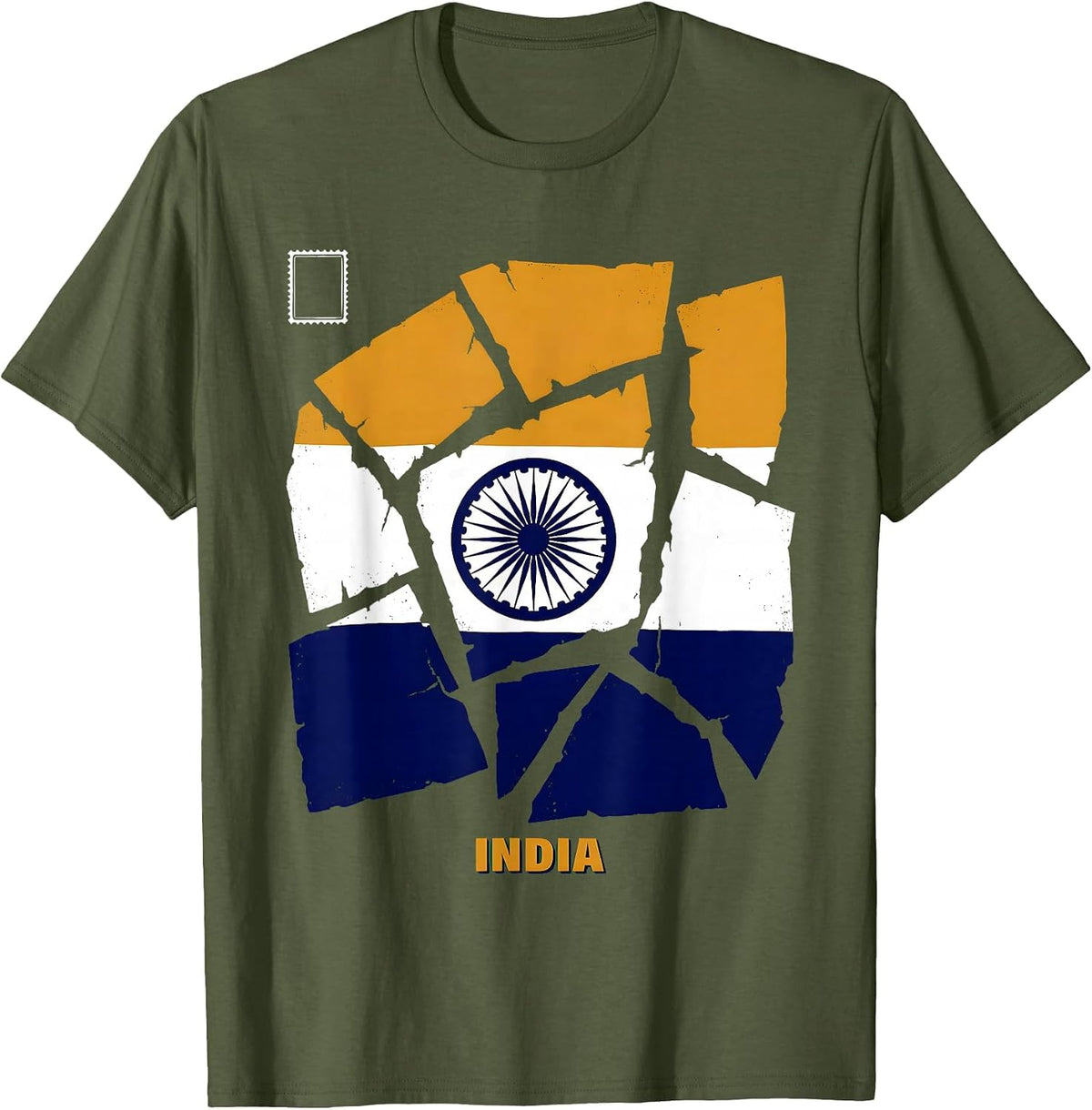 INDIA Flag Patriotic Independence Day Pride T-Shirt - Olive Green