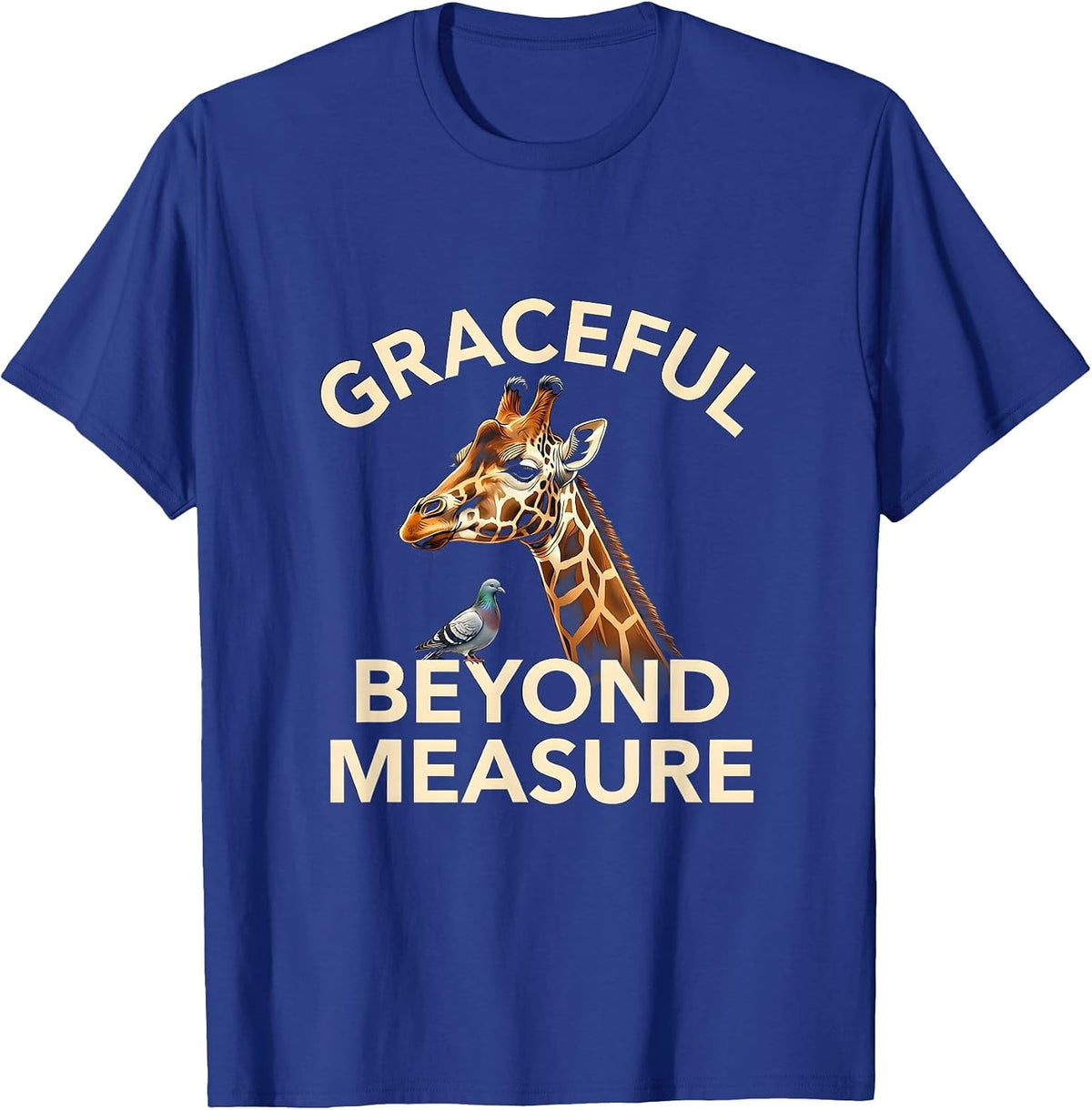 Graceful Beyond Measure Giraffe Design T-Shirt - Royal Blue