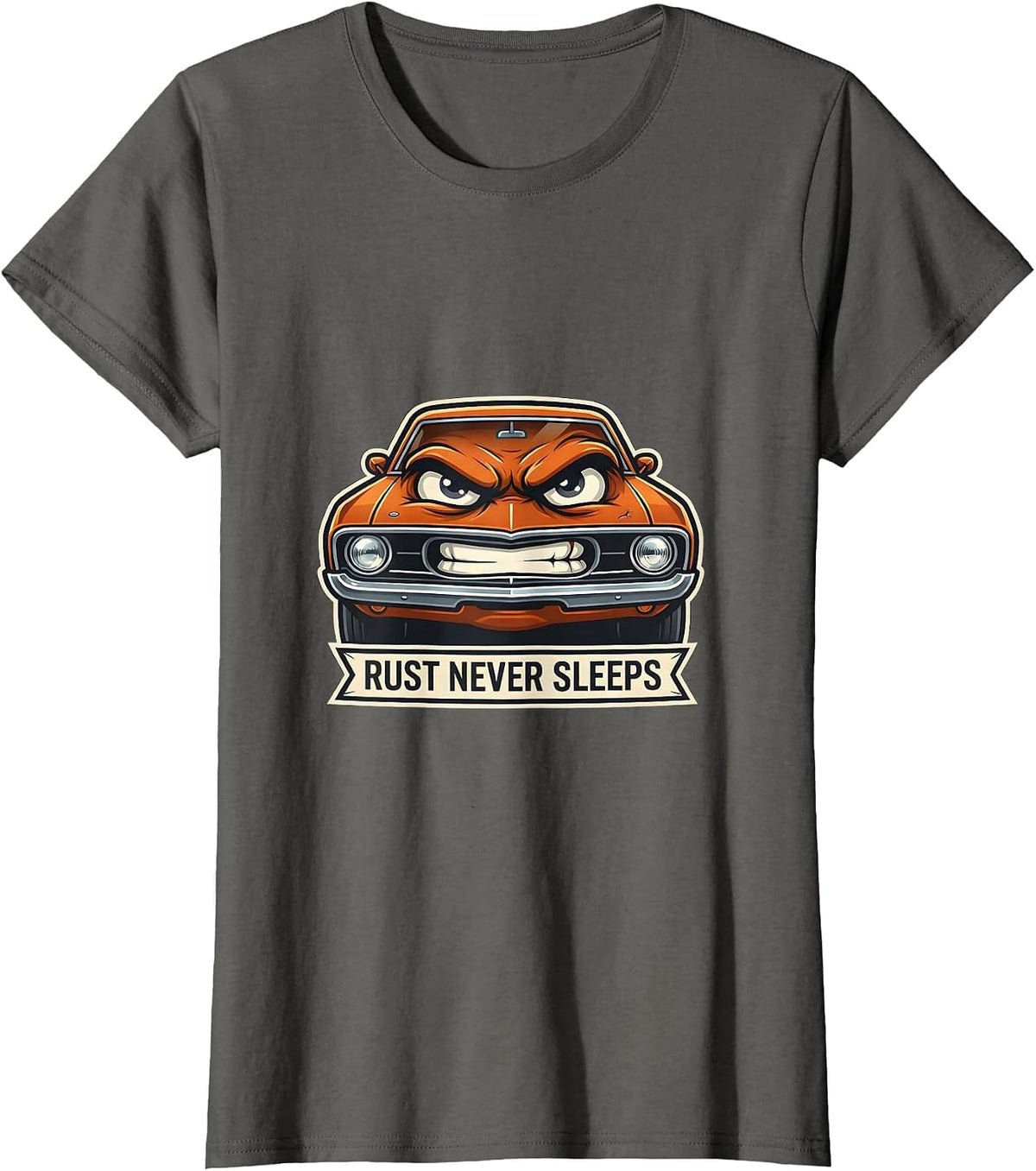 Women's Rust Never Sleeps Classic Car Enthusiast Design T-Shirt - Asphalt Grey