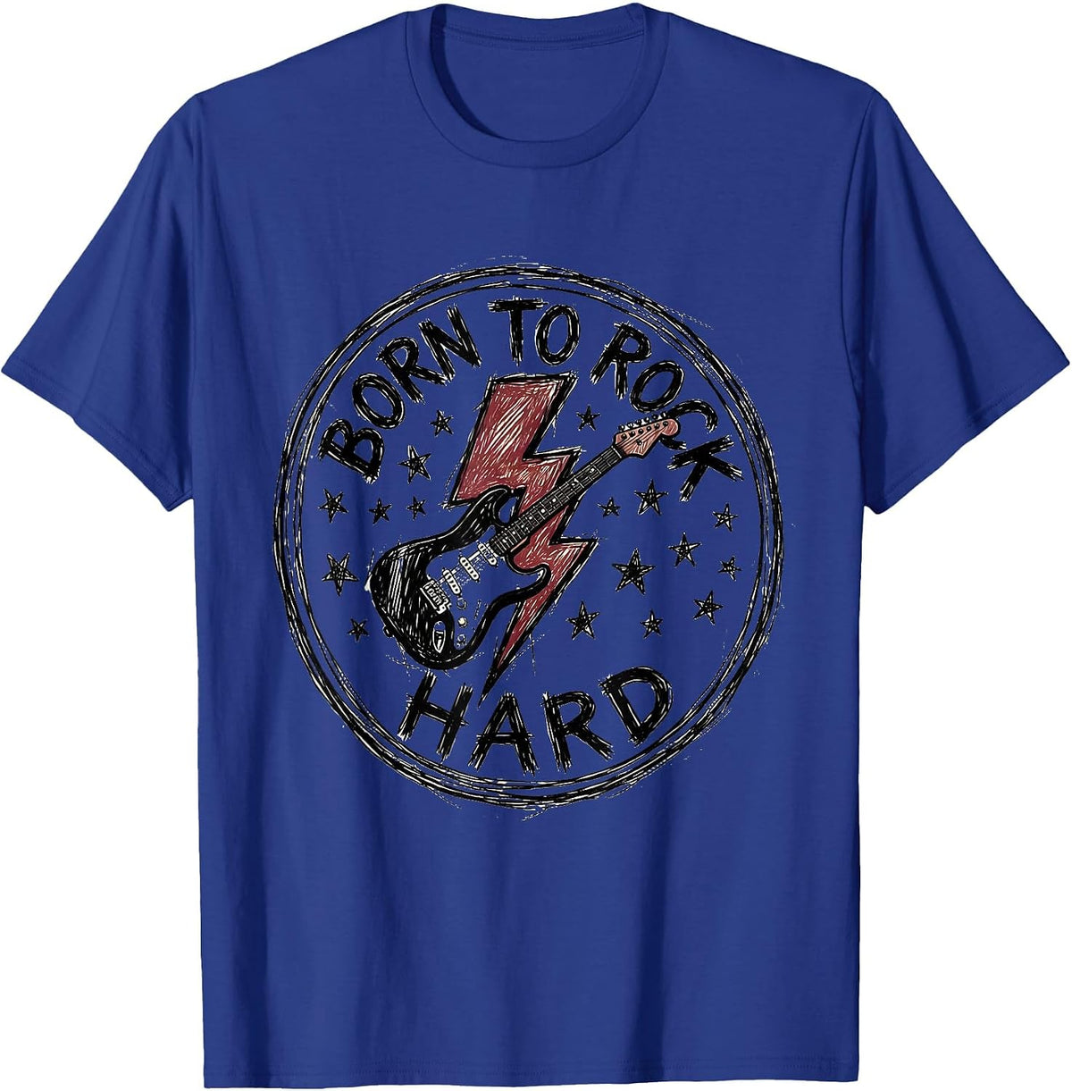 Men's Born to Rock Hard 80s Rock Band Graphic Design T-Shirt - Royal Blue