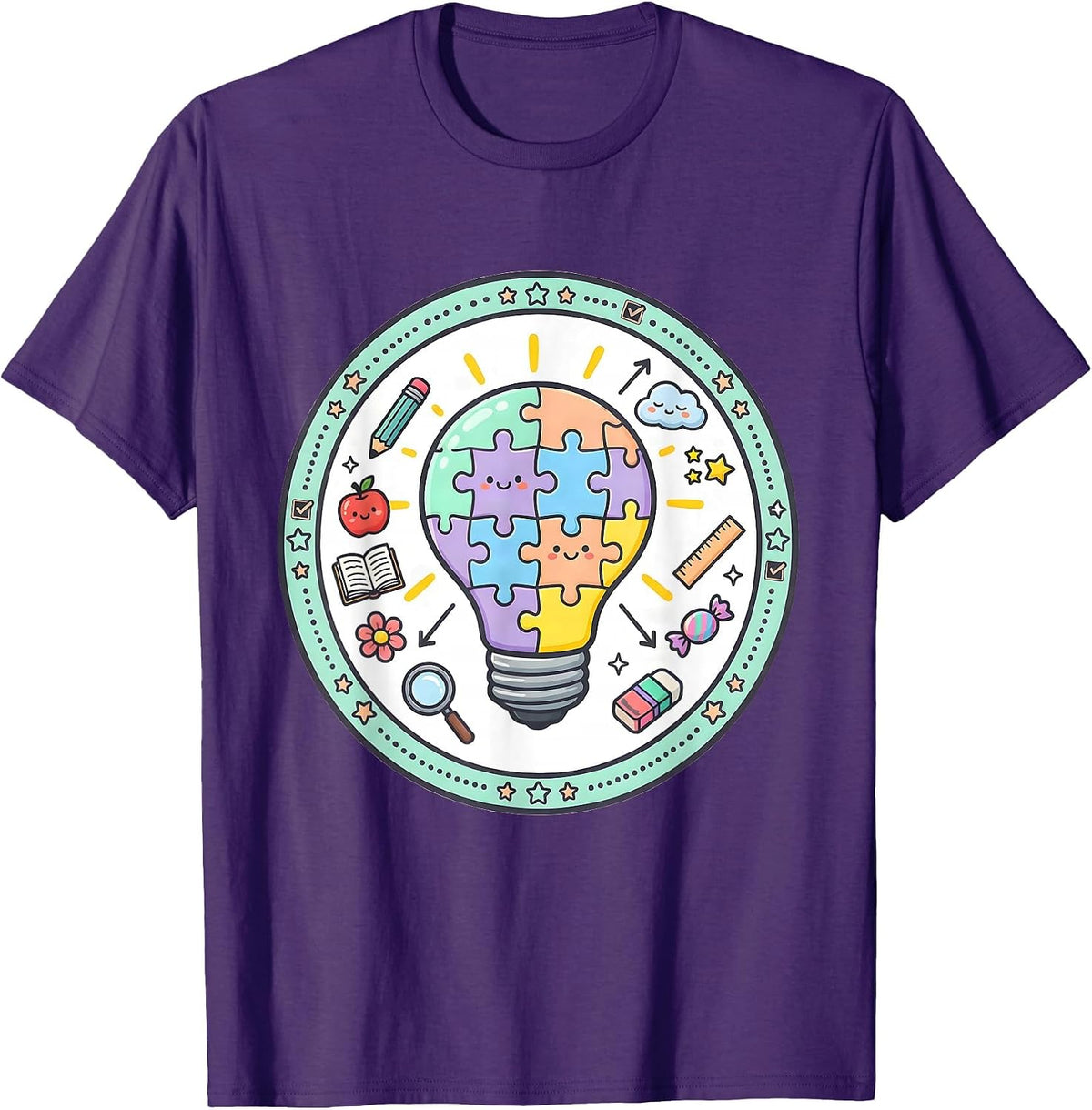 Play Is Learning Puzzle Lightbulb Teacher Design T-Shirt - Purple