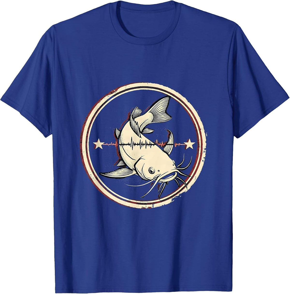 Men's Broad Channel Catfish Emblem Angler Fishing Enthusiast T-Shirt - Royal Blue