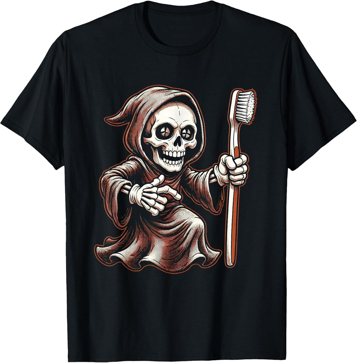 Men's Halloween Grim Reaper Dentist Toothbrush Design T-Shirt - Black