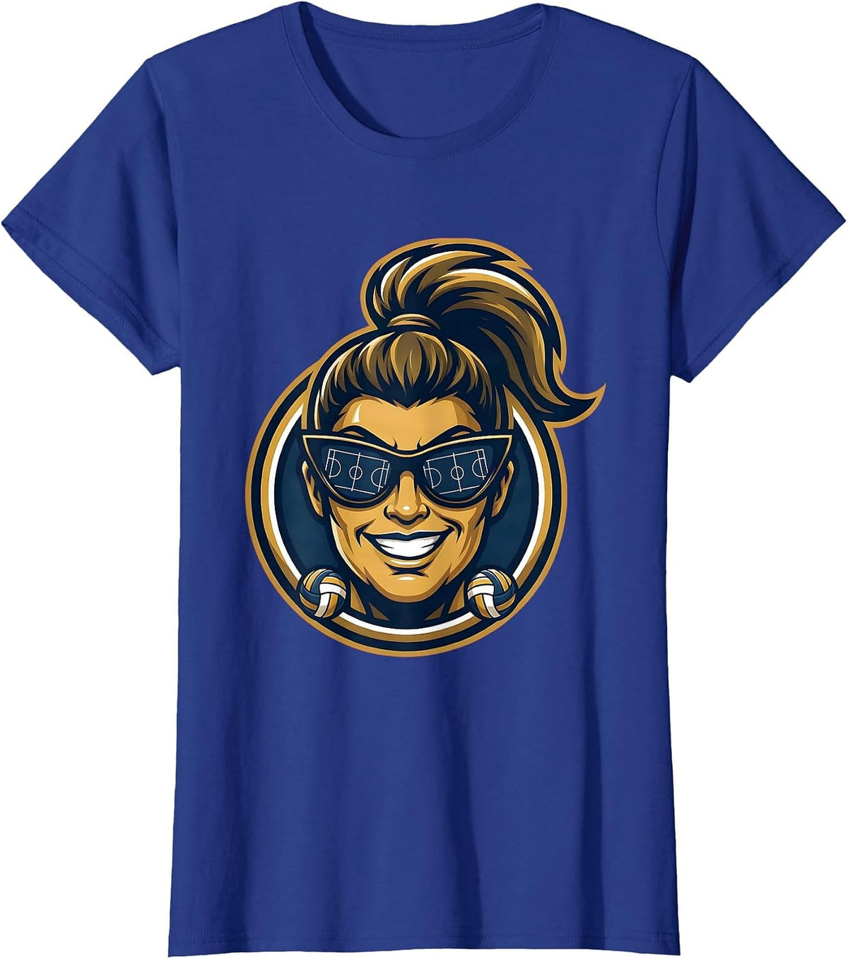 Women's Volleyball Mom Sunglasses Court Reflection Graphic T-Shirt - Royal Blue