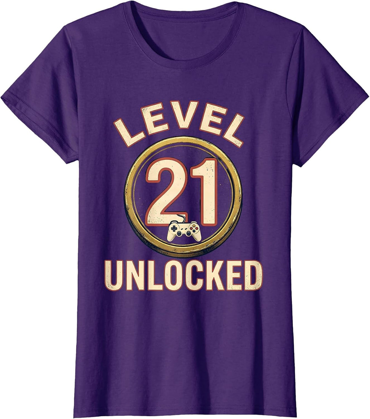 Women's Level 21 Unlocked Vintage Gamer Birthday Milestone T-Shirt - Purple