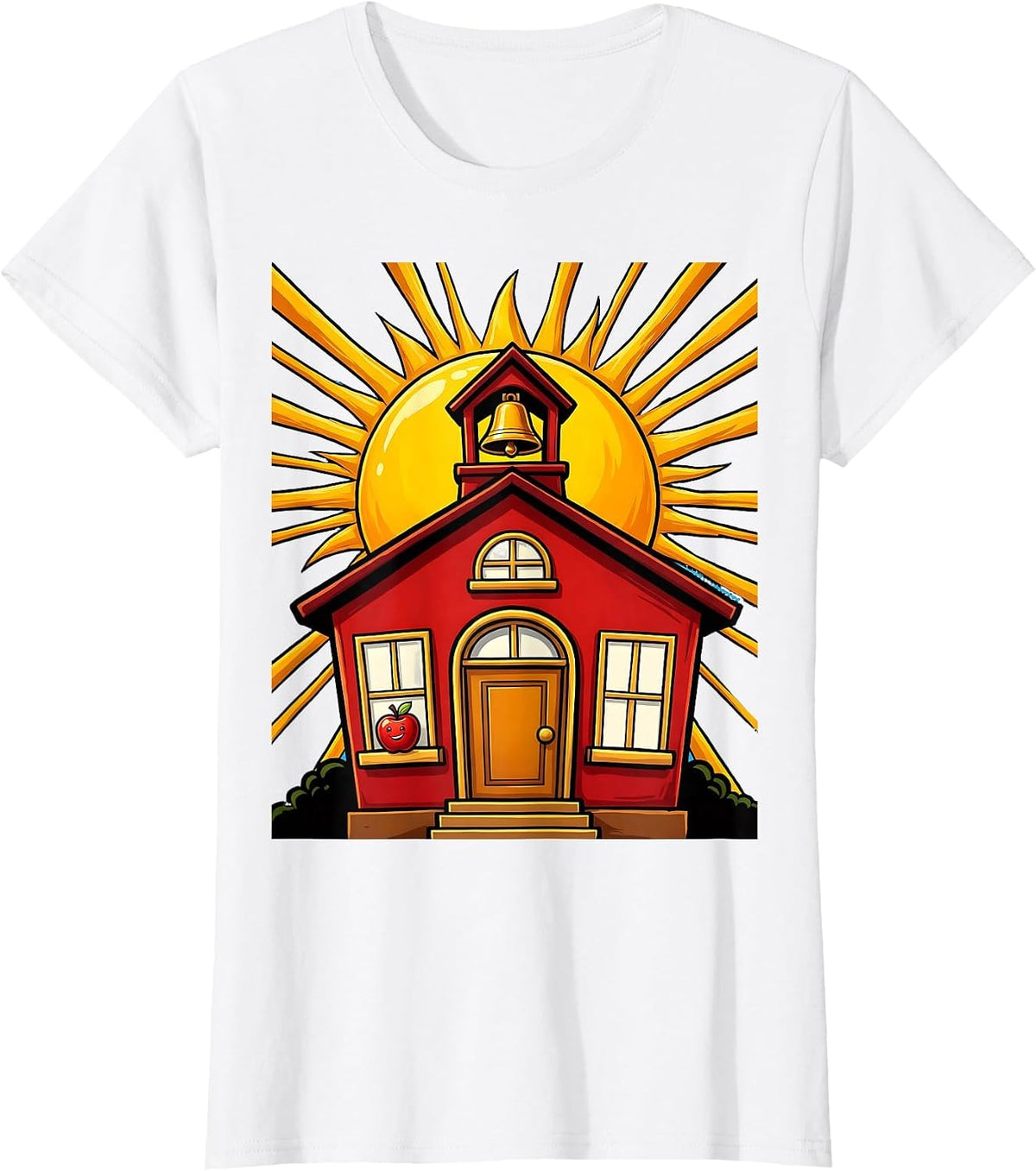 5th Grade Teacher Schoolhouse Sunrise Graphic T-Shirt - White