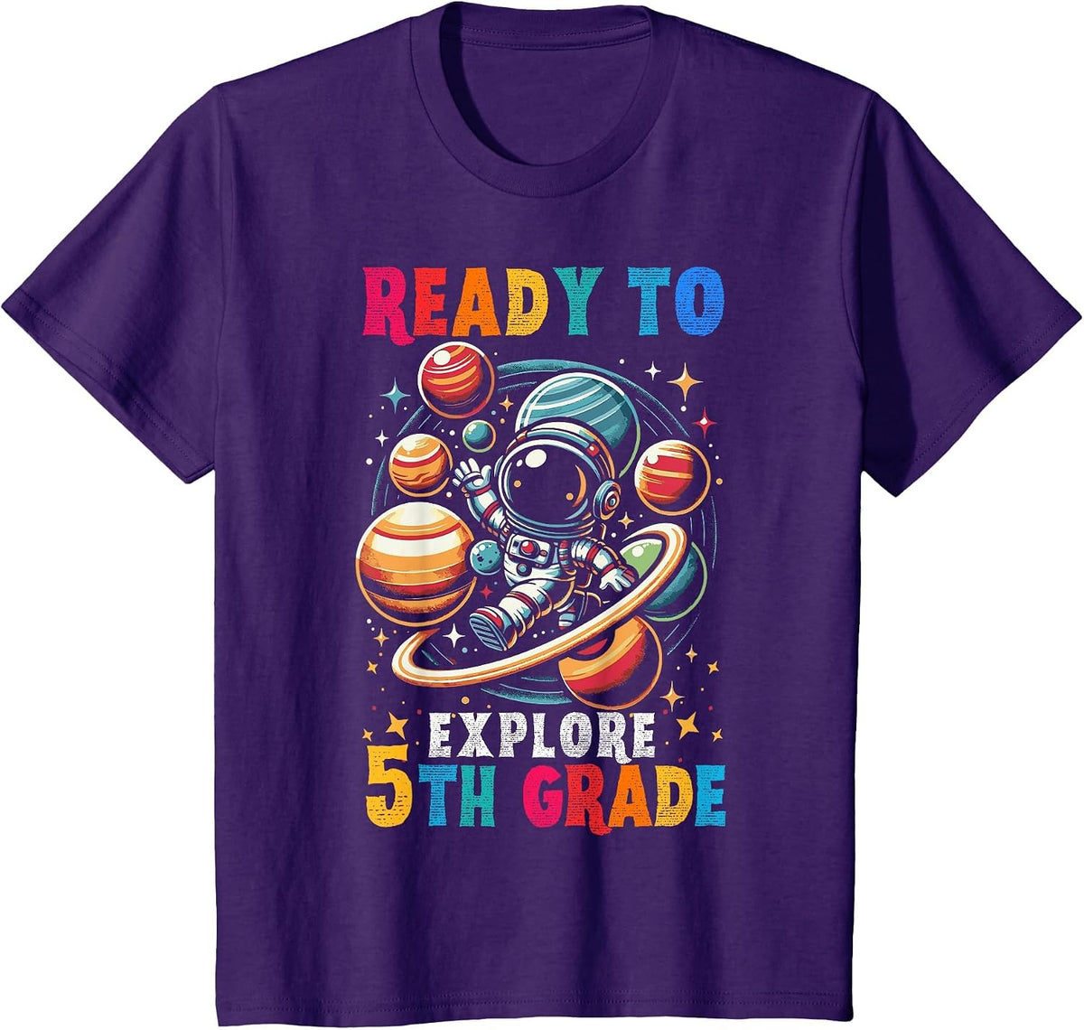 First Day Kids Welcome Back to School Astronaut 5th Grade T-Shirt - Purple