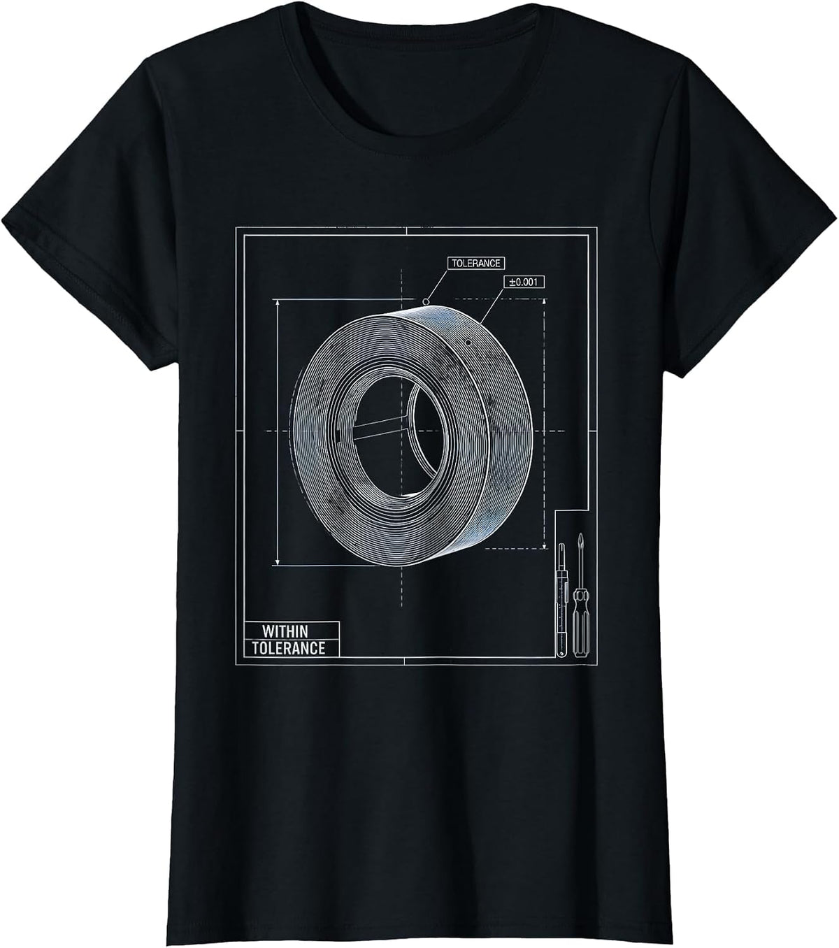 Within Tolerance Technical Blueprint Machinist Electrician T-Shirt - Black