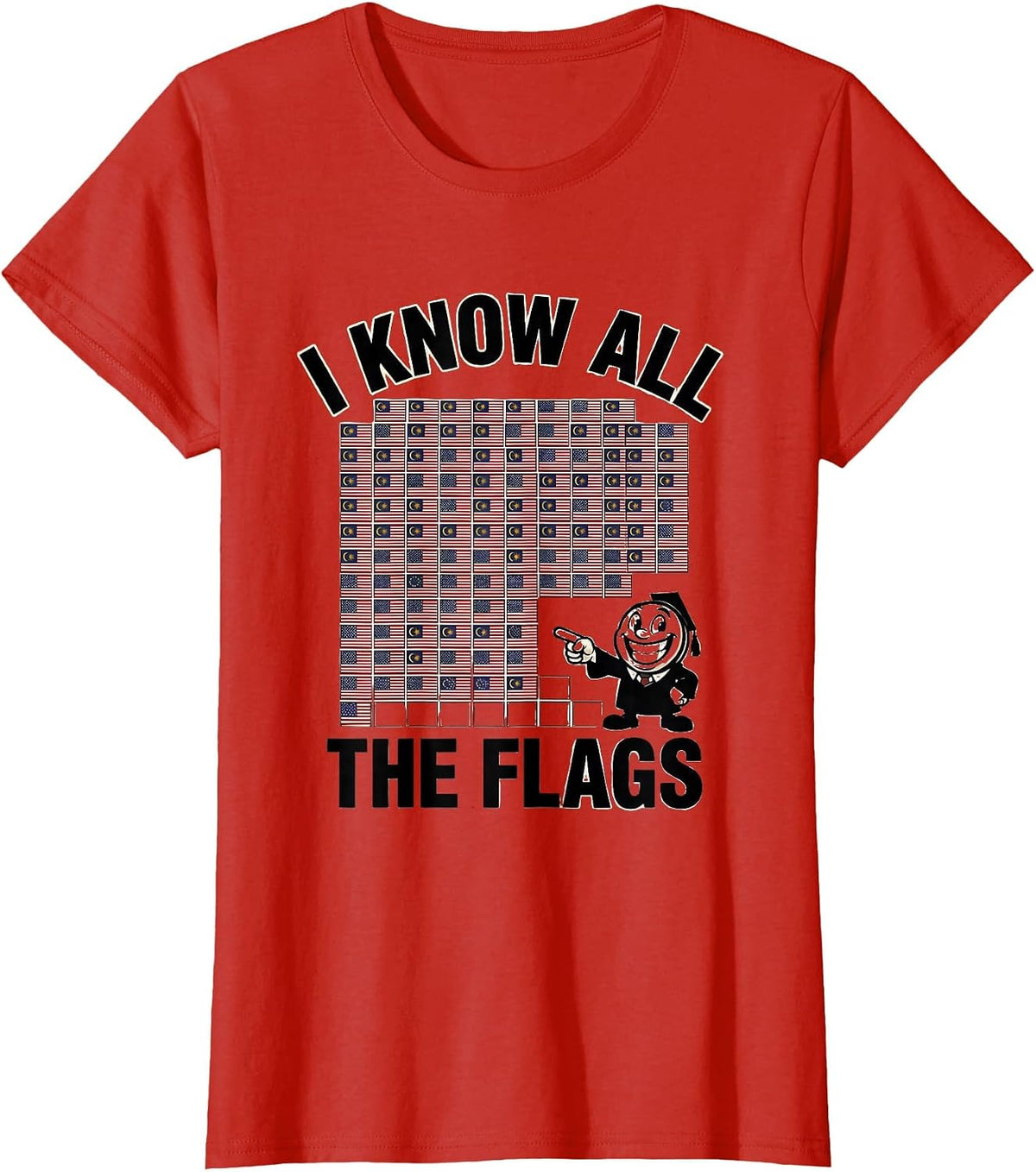 I Know All The Flags Geography Lover World Traveler Gift T-Shirt - Red