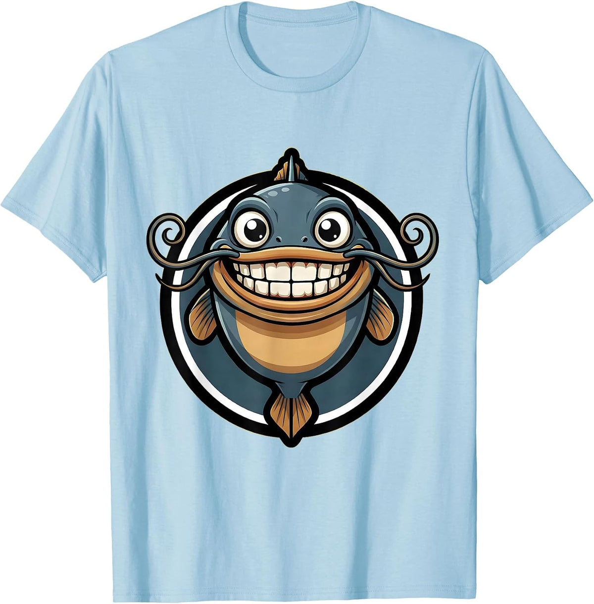 Men's Catfish Long Whiskers Wide Mouth Fishing Graphic T-Shirt - Baby Blue
