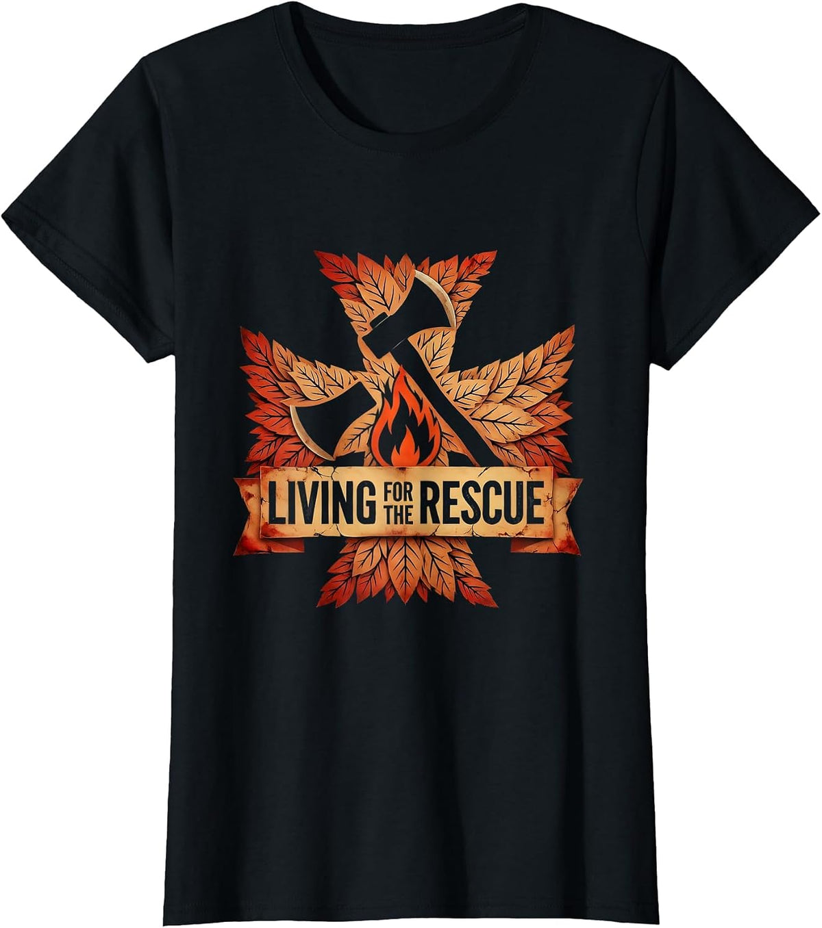 Living for the Rescue Firefighter Design T-Shirt - Black