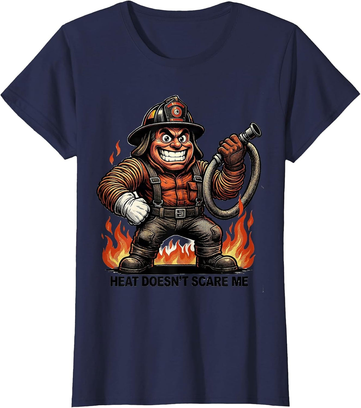 Women's Heat Doesn't Scare Me Firefighter Design T-Shirt - Navy Blue