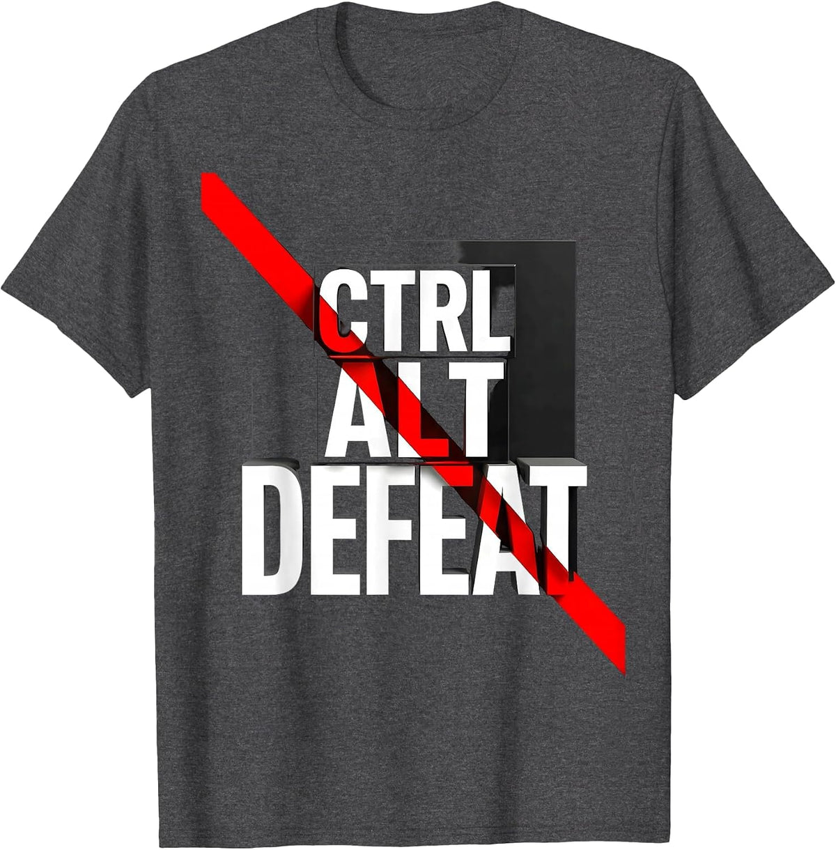 Men's Ctrl Alt Defeat Funny Tech Humor Design T-Shirt - Dark Heather Grey