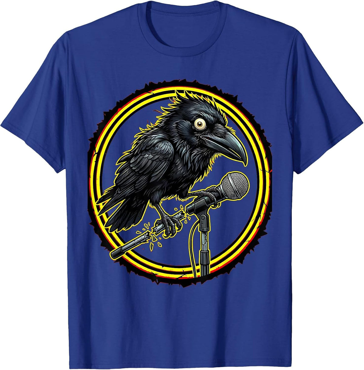 Crow on Broken Mic Stand Punk Rock Graphic T-Shirt - Royal Blue