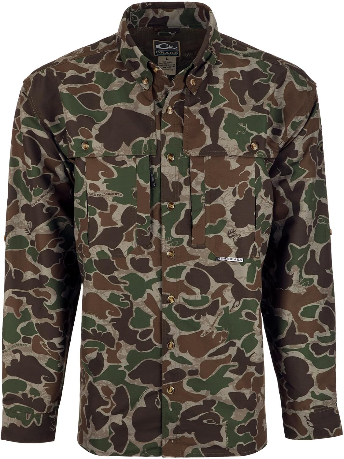 Drake Waterfowl EST Camo Flyweight Wingshooter's Long Sleeve Shirt Old School Green - 3XL - As Pictured