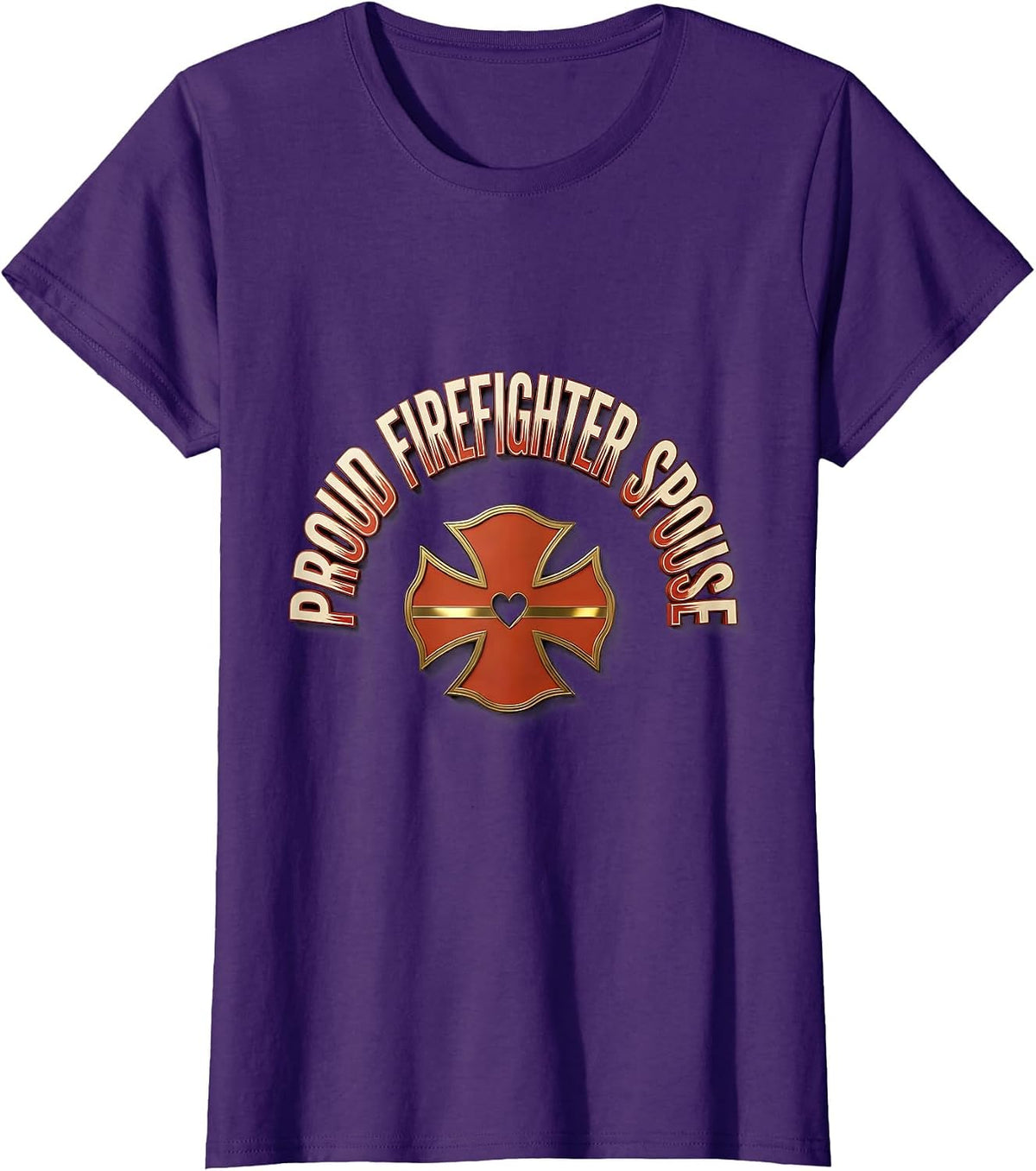 Women's Proud Firefighter Spouse Heartfelt Family Pride Thin Red T-Shirt - Purple