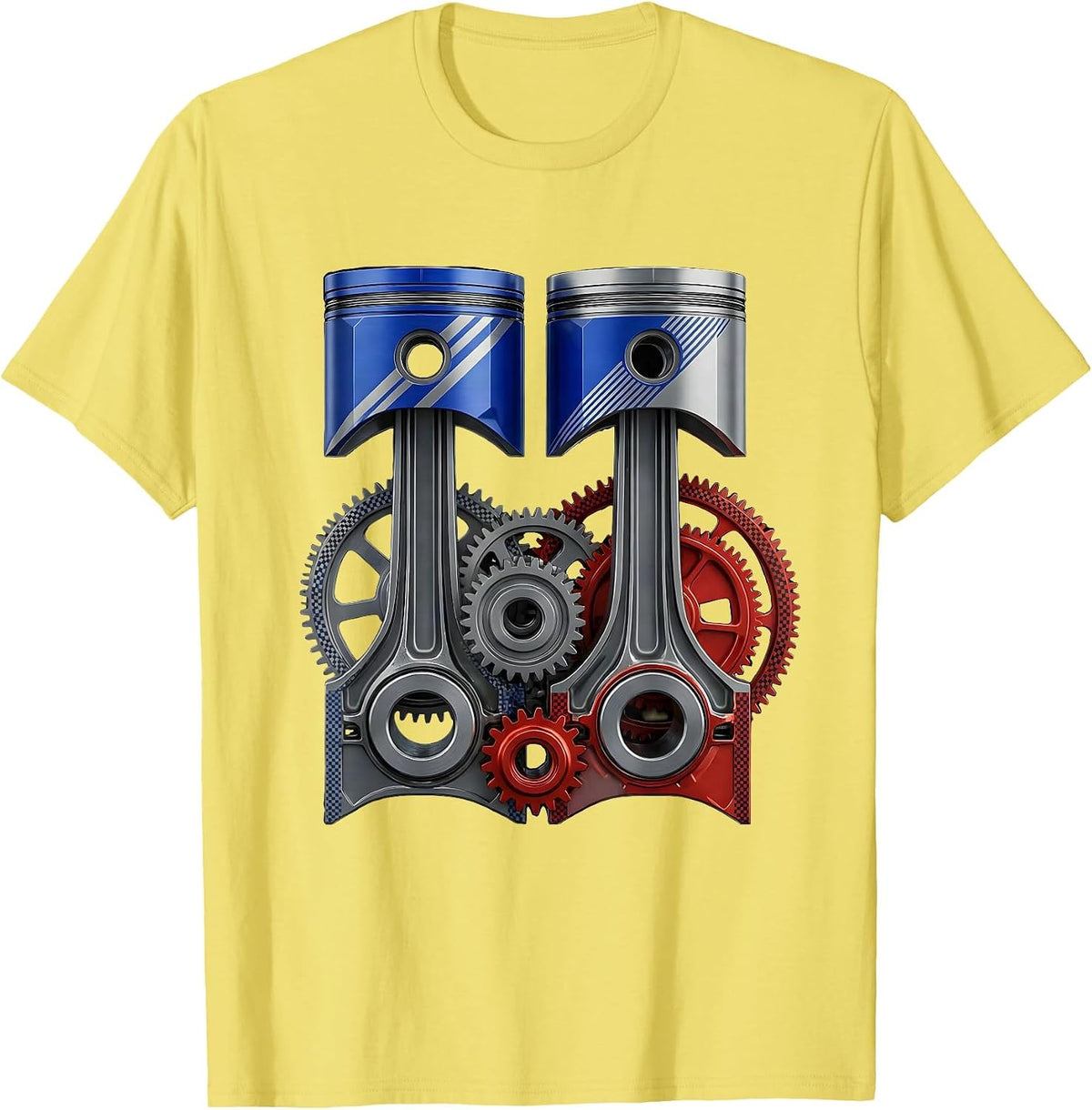 Men's Engine Pistons and Gears Mechanical Cross-Section T-Shirt - Lemon Yellow