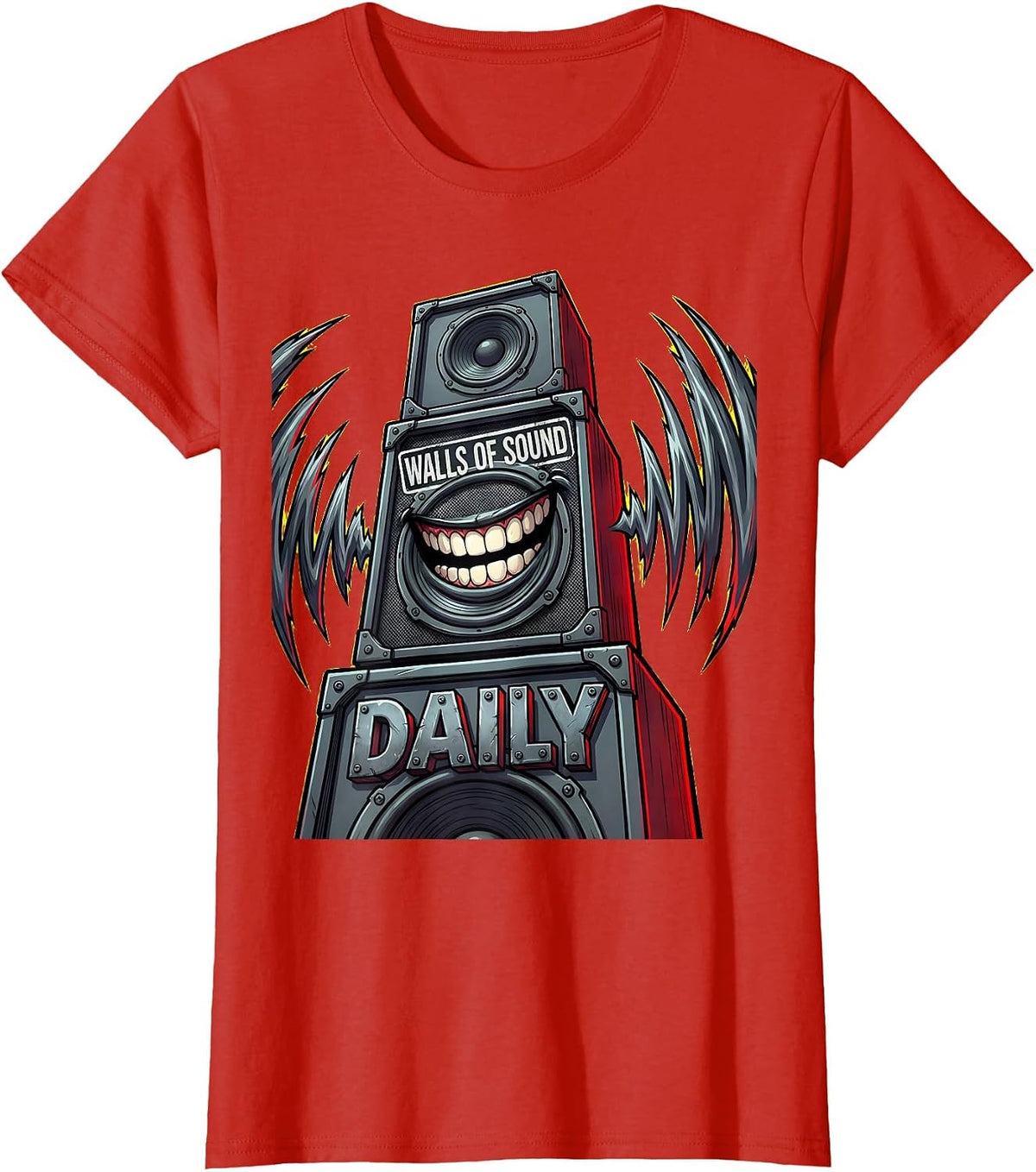 Women's Walls of Sound Daily Heavy Metal Design T-Shirt - Red