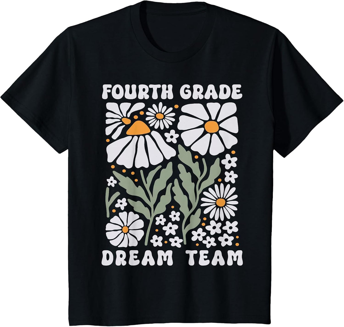 Fourth Grade Dream Team Back to School Boho Flower 4th Grade T-Shirt - Black