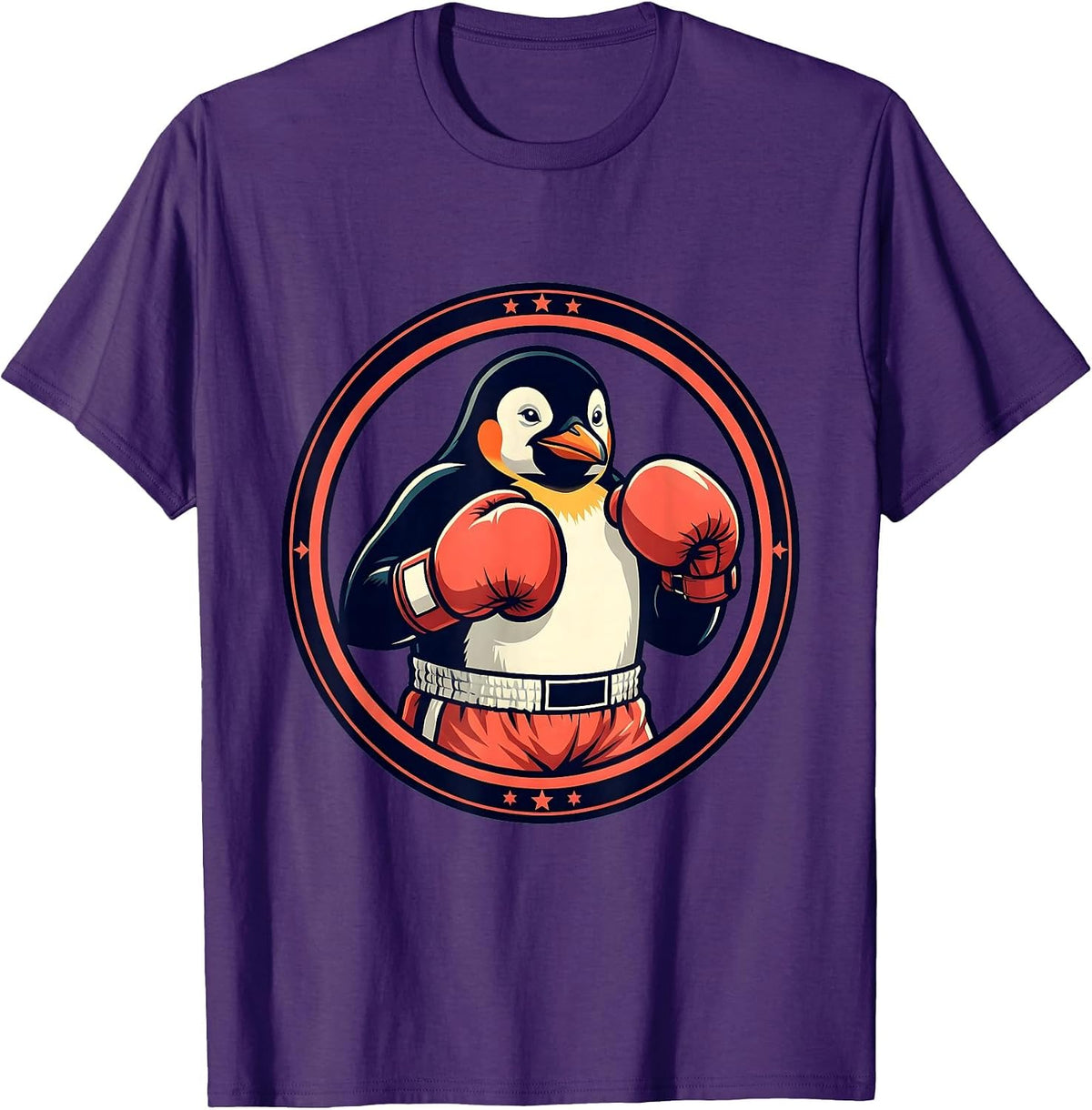 Penguin Boxing Gloves Fighter Graphic T-Shirt - Purple