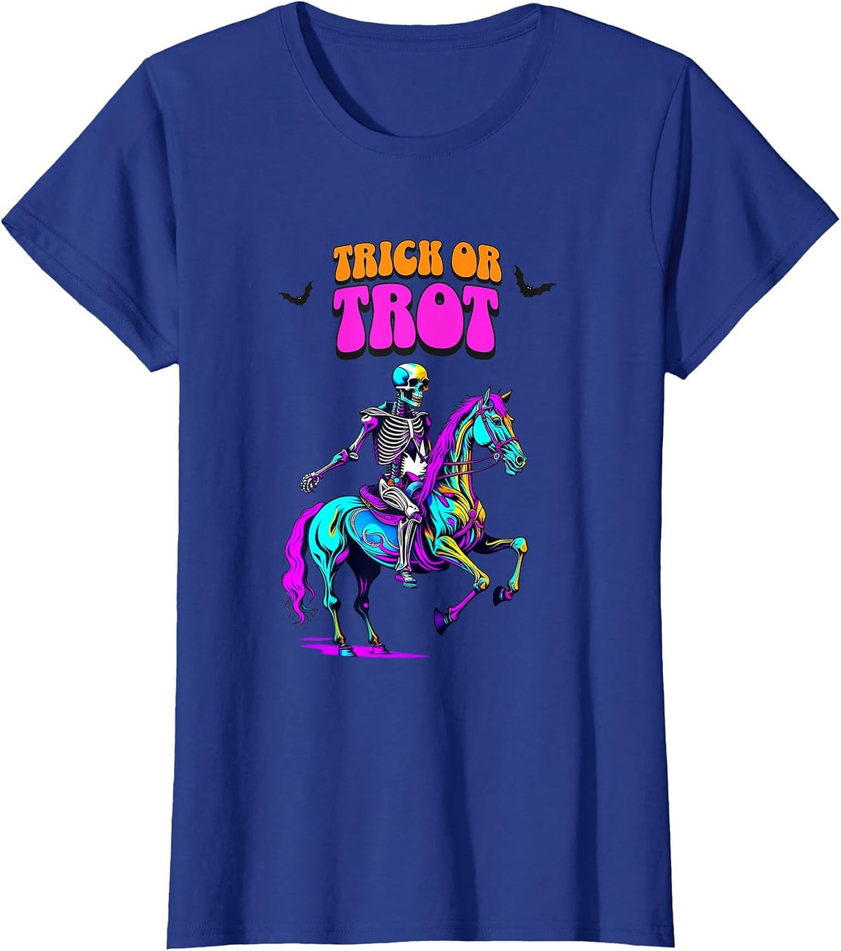 Equestrian, Halloween, Trick or Trot, Skeleton Riding Horse T-Shirt - Royal Blue