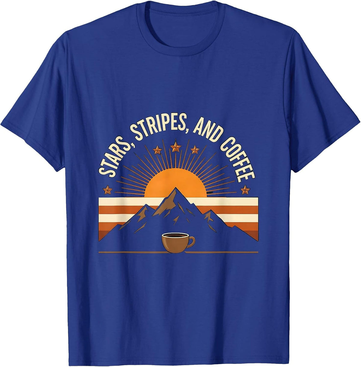 Stars Stripes and Coffee Patriotic Design T-Shirt - Royal Blue