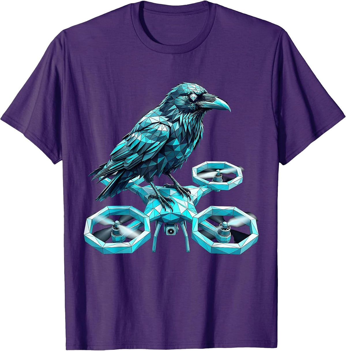 Crow on Surveillance Drone Cyberpunk Art T-Shirt - Purple