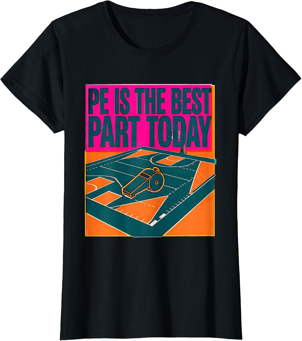 Women's PE Is The Best Part Today Risograph PE Teacher Back T-Shirt - Black