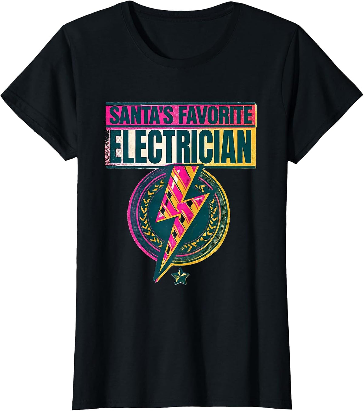 Santa's Favorite Electrician Funny Electrician Christmas T-Shirt - Black
